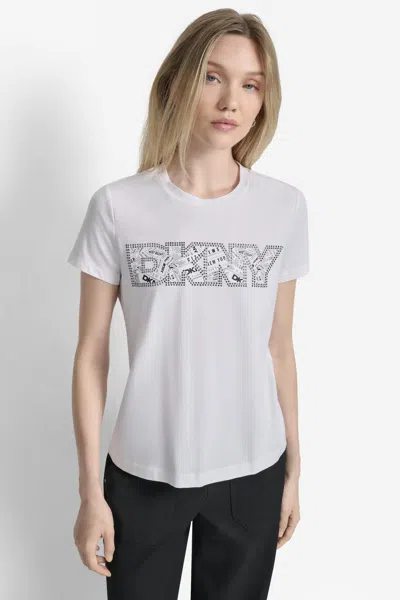 Dkny Newspaper Logo Graphic T-shirt In White