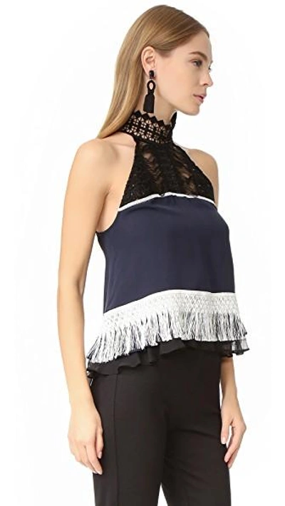 Shop Jonathan Simkhai Fringe Racer Tank In Navy/black/white