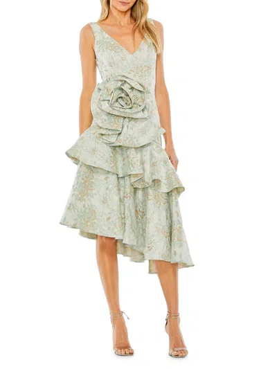 Mac Duggal Rose Detail Asymmetrical Brocade Dress In French Blue