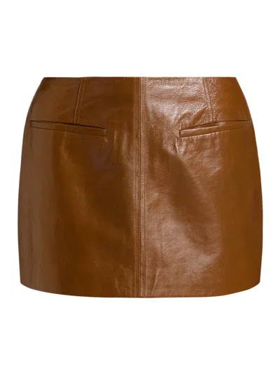 A.l.c Cowan Glossy Leather Mini Skirt In Saddle In Brown