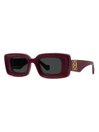 Loewe Anagram Beveled Acetate Rectangle Sunglasses In Red