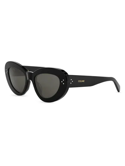 Celine Womens Black Cl40320u 3-dots Cat-eye Acetate Sunglasses In Gray