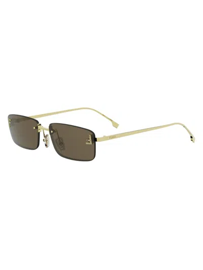 Fendi First Crystal 54mm Rimless Rectangular Sunglasses In Gold