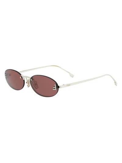Fendi Rimless Oval-frame Crystal-embellished Gold-tone Sunglasses In Brown