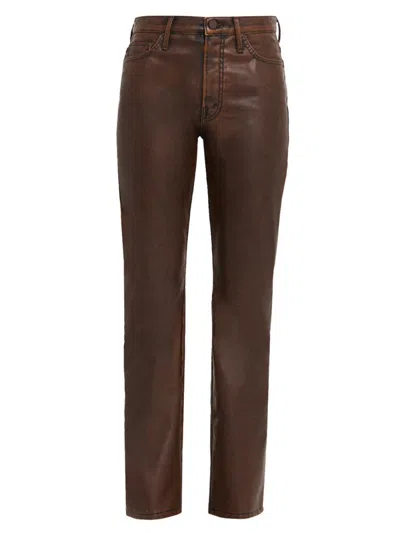 Mother Womens Just A Scratch The Insider Sneak Bootcut Faux-leather Trousers In Brown