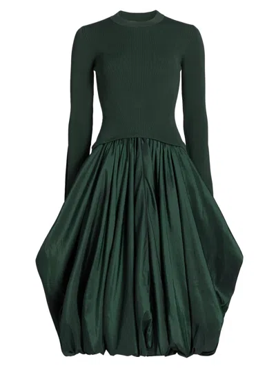 Simkhai Kenlie Pleated Mixed Media Midi Dress In Green
