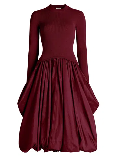 Simkhai Womens Cranberry Kenlie Puffball Stretch-woven Midi Dress In Red