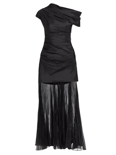 Simkhai Ammalie Draped Taffeta And Pleated Organza Midi Dress In Gray