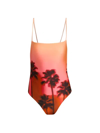 Simkhai Printed Swimsuit In Orange