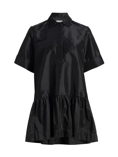 Simkhai Chrissy Puff-sleeve Cotton Poplin Mini Shirtdress In Black
