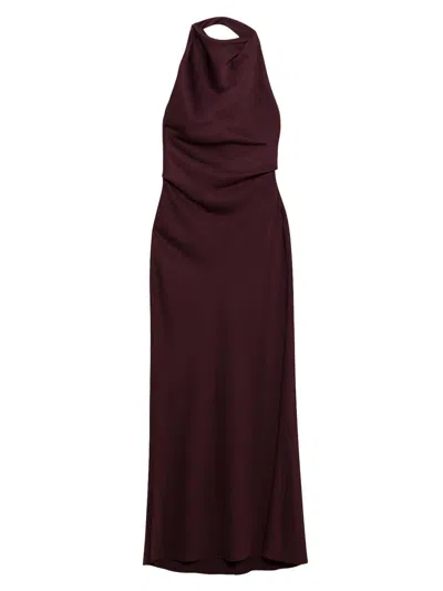 Simkhai Reannon Halterneck Satin Gown In Brown