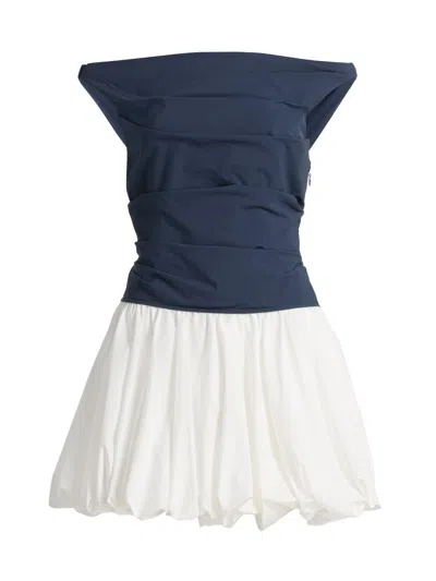 Simkhai Multicolor Salina Mini Dress With Boat Neckline And Bubble Skirt In Cotton Blend Woman In Blue