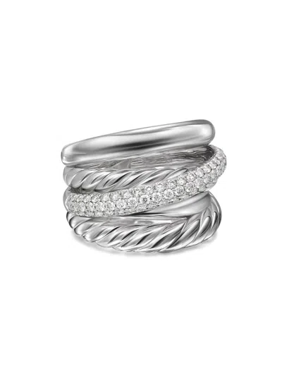 David Yurman Crossover Five Row Diamond Ring In Silver