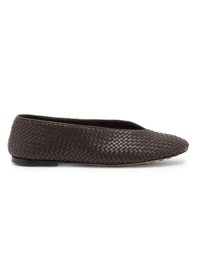 Bottega Veneta Women Rosa Flat Leather Ballerinas With Intrecciato Motif In Brown