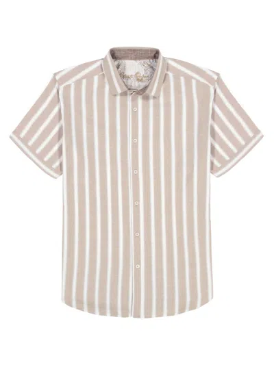 Robert Graham Preston Stripe Short Sleeve Cotton Blend Button-up Shirt In White