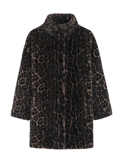 Apparis Brown Fur Coat With All-over Leopard Print In Faux Fur Woman In Black