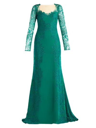 Tadashi Shoji Cit25658l Longsleeve Mother Of The Bride Lace Dress In Green