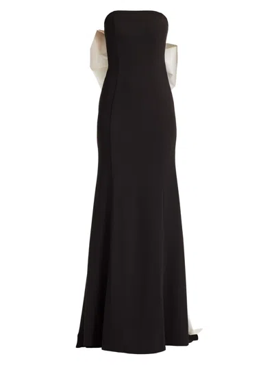 Tadashi Shoji Bow Strapless Crepe Taffeta Gown In Black