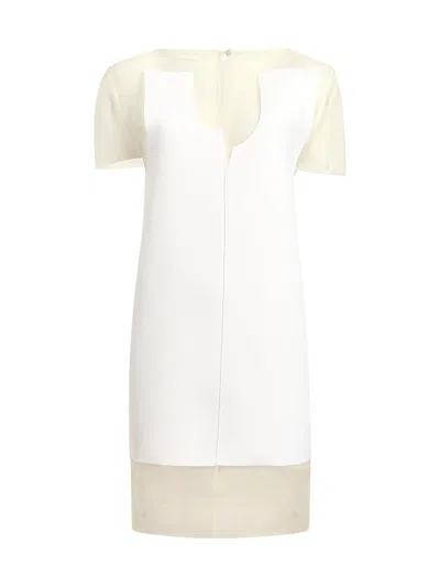 Khaite Winona Paneled Crepe And Chiffon Mini Dress In Neutral