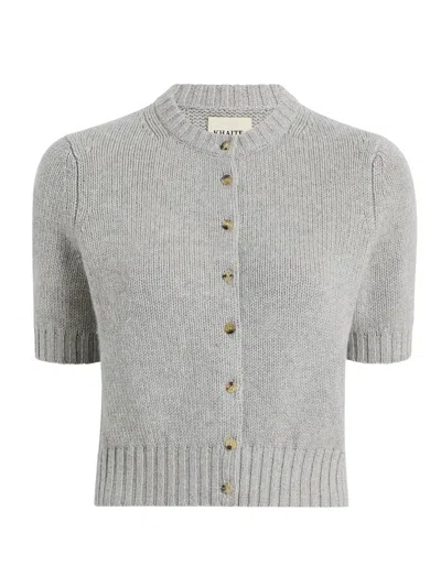 Khaite Womens Heather Grey Nora Round-neck Stretch-cashmere Cardigan In Gray