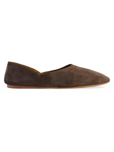 Khaite Jane Classic Suede And Python Print Ballet Flats In Brown
