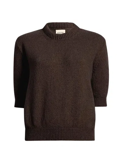 Khaite Davin Short-sleeve Cashmere Sweater In Brown