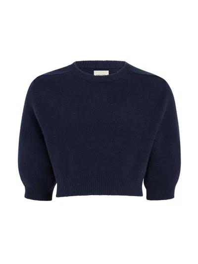 Khaite Lorelai Short Wool And Cashmere Blend Sweater In Blue