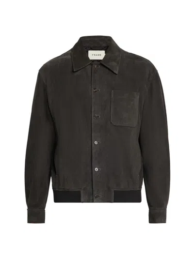 Frame Button-front Leather Jacket In Black
