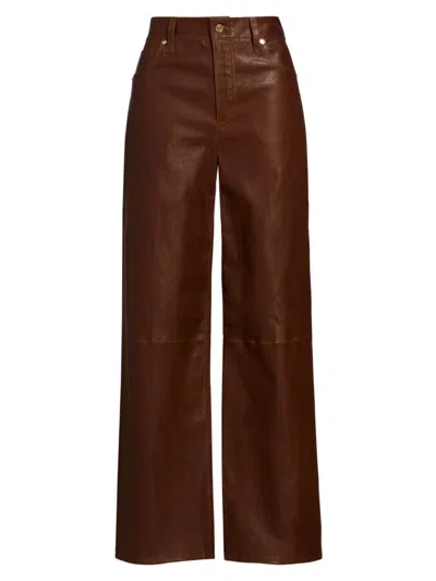 Frame Le Slim Palazzo Paneled Leather Flared Pants In Brown