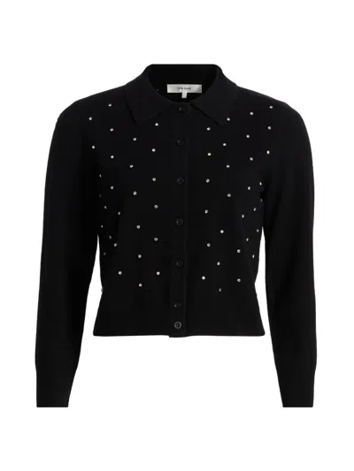 Frame Wool-cashmere Rhinestone-embellished Cardigan In Black