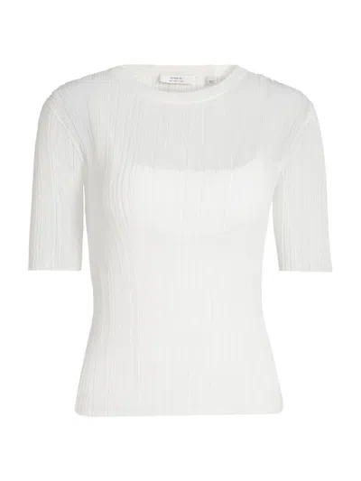 Vince Double Layer Rib Elbow Sleeve Pullover Optic White In White