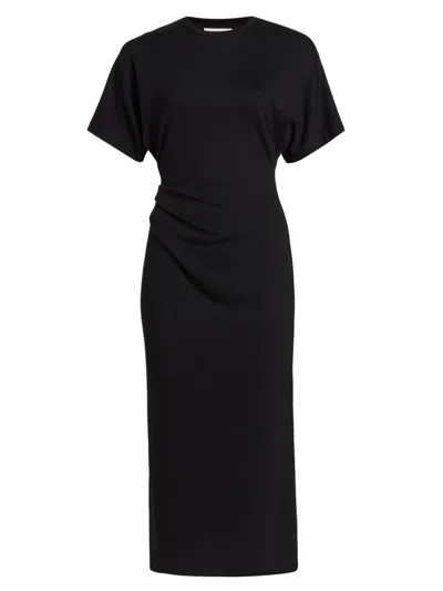 Vince Short-sleeve Ruched Jersey Midi Dress In Black