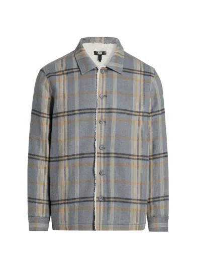 Paige Mens Telford Fleece-lined Woven Overshirt Jacket Blue Ash Plaid Xl In Gray