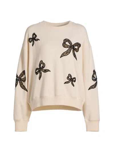 Loveshackfancy Linetta Lace Bow Pullover Sweater In Cream In White