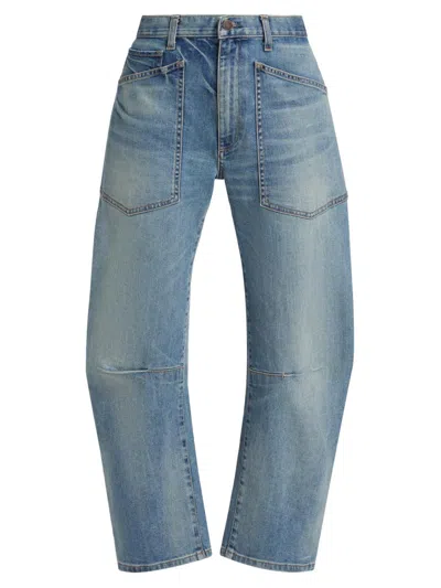 Nili Lotan Shon High Waist Barrel Leg Jeans In Blue
