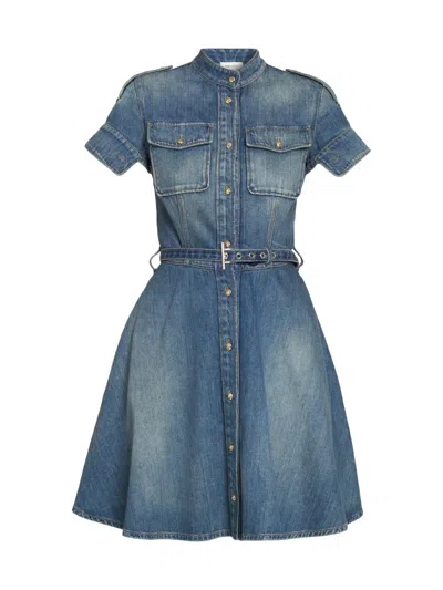 Alexander Mcqueen Mcqueen Stonewashed Denim Mini Dress In Blue