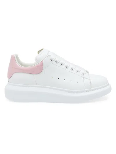 Alexander Mcqueen Women White Low Top Sneakers With Logo Lettering On Tongue And Heel In Leather Wom