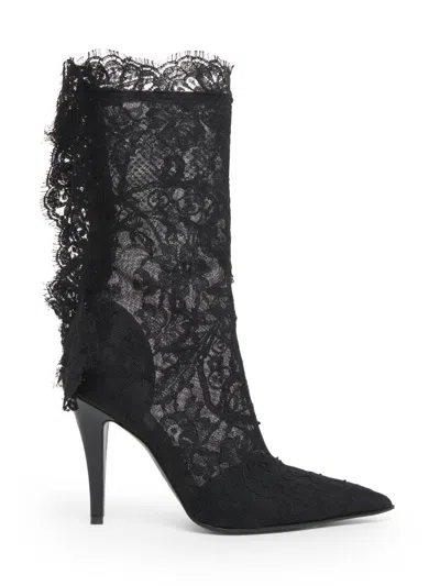 Alexander Mcqueen Mcqueen Woman Ankle Boots Black Size 8 Textile Fibers In Black