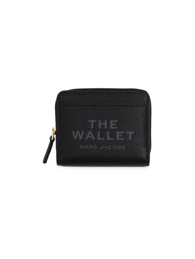 Marc Jacobs The Mini Black Wallet With Engraved Logo On The Front In Hammered Leather Woman In Black