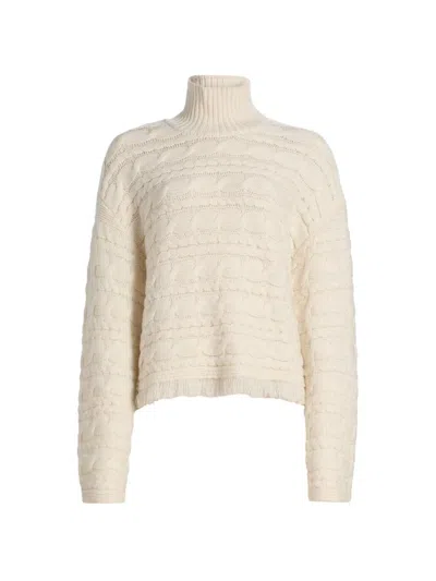 Guest In Residence Frayed Cable-knit Wool And Cashmere-blend Turtleneck Sweater In Red