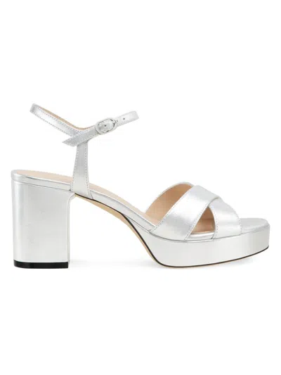 Stuart Weitzman Dayna Metallic Crisscross Platform Sandals In Silver