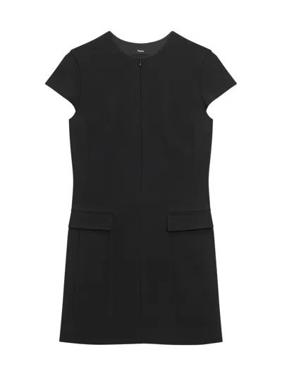 Theory Dolman-sleeve Tweed Canvas Mini Dress In Black