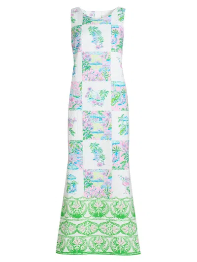 Lilly Pulitzer Dee Stretch Maxi Shift Dress In Multi Sunny Dee Patch Engineered Woven In Multi