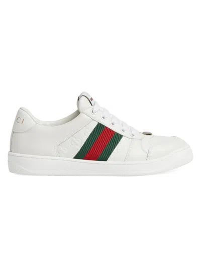 Gucci Screener White Low Top Sneakers With Web Detail In Leather Man In White