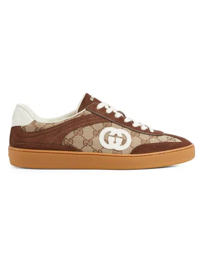 Gucci Men G75 Low-top Supreme Gg Fabric And Suede Sneakers In Brown