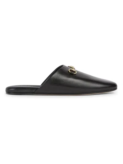 Gucci Women Black Nappa Leather Mules With Horsebit