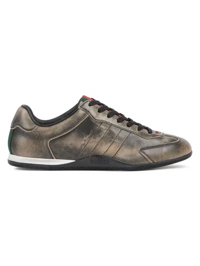 Gucci Leather Shift Sneakers Low Top Rubber Sole In Green
