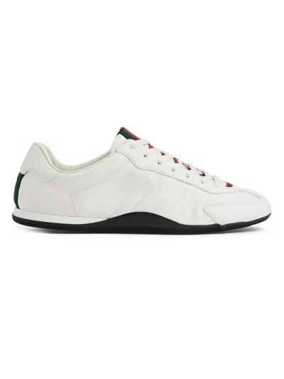 Gucci White Calf Leather Bos Taurus Low Top Sneakers In White