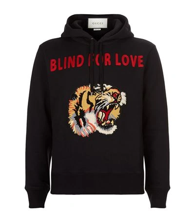 Gucci Embroidered Loopback Cotton-jersey Hoodie In Nero