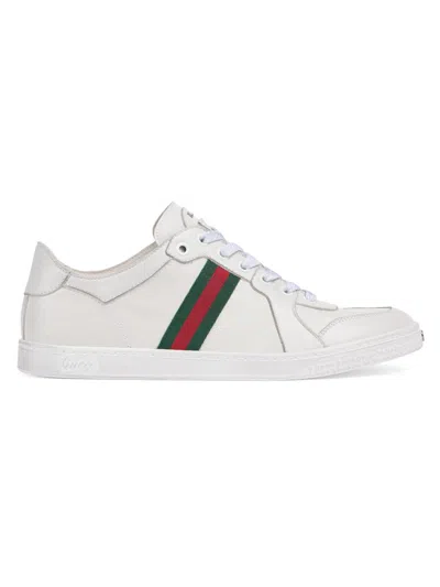 Gucci Leather Stretch Lace Up Sneakers Signature Stripe In Multi